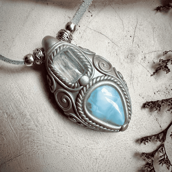 Aquamarine and Larimar Necklace - FairyGardenGlow