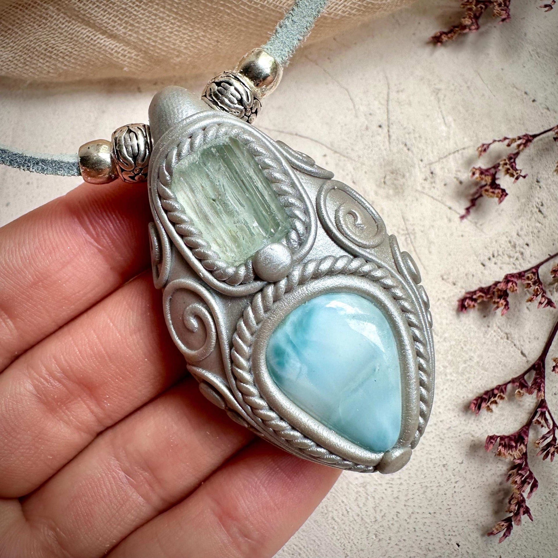 Aquamarine and Larimar Necklace - FairyGardenGlow