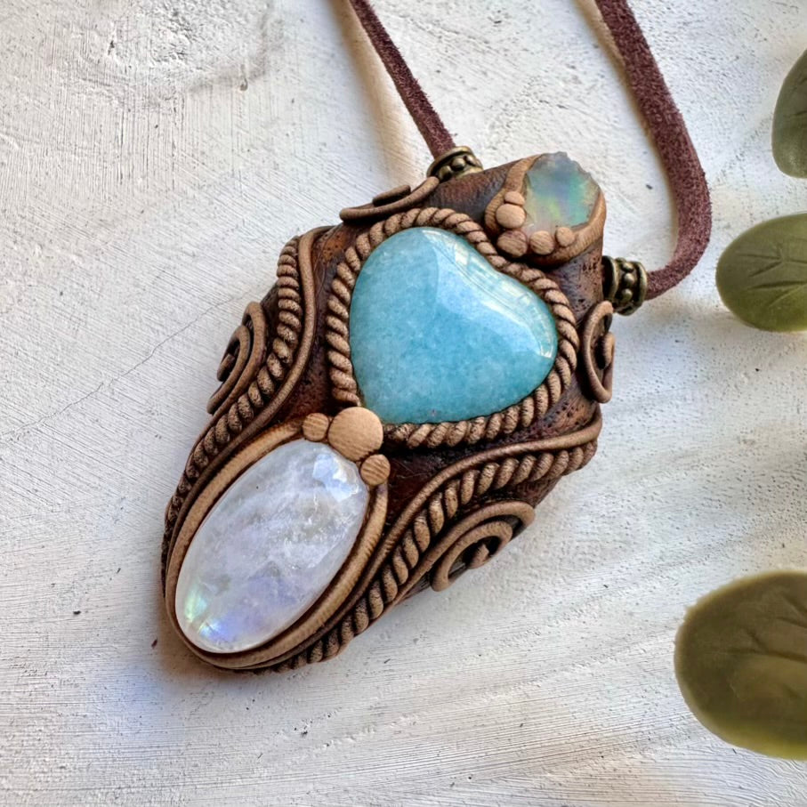 Handmade healing jewelry necklace with aquamarine and moonstone