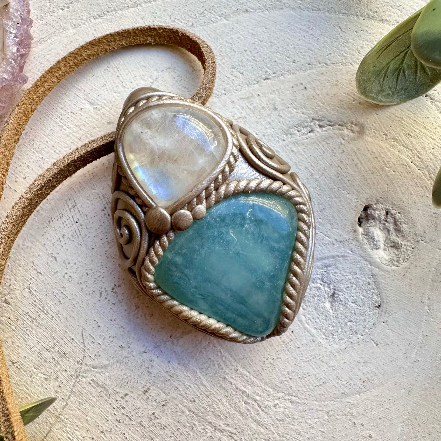 Handmade necklace with aquamarine and moonstone