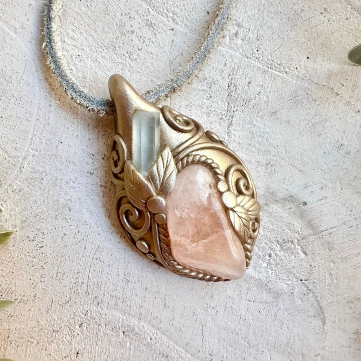 Boho jewelry protection amulet crystal necklace with heart and ocean energy