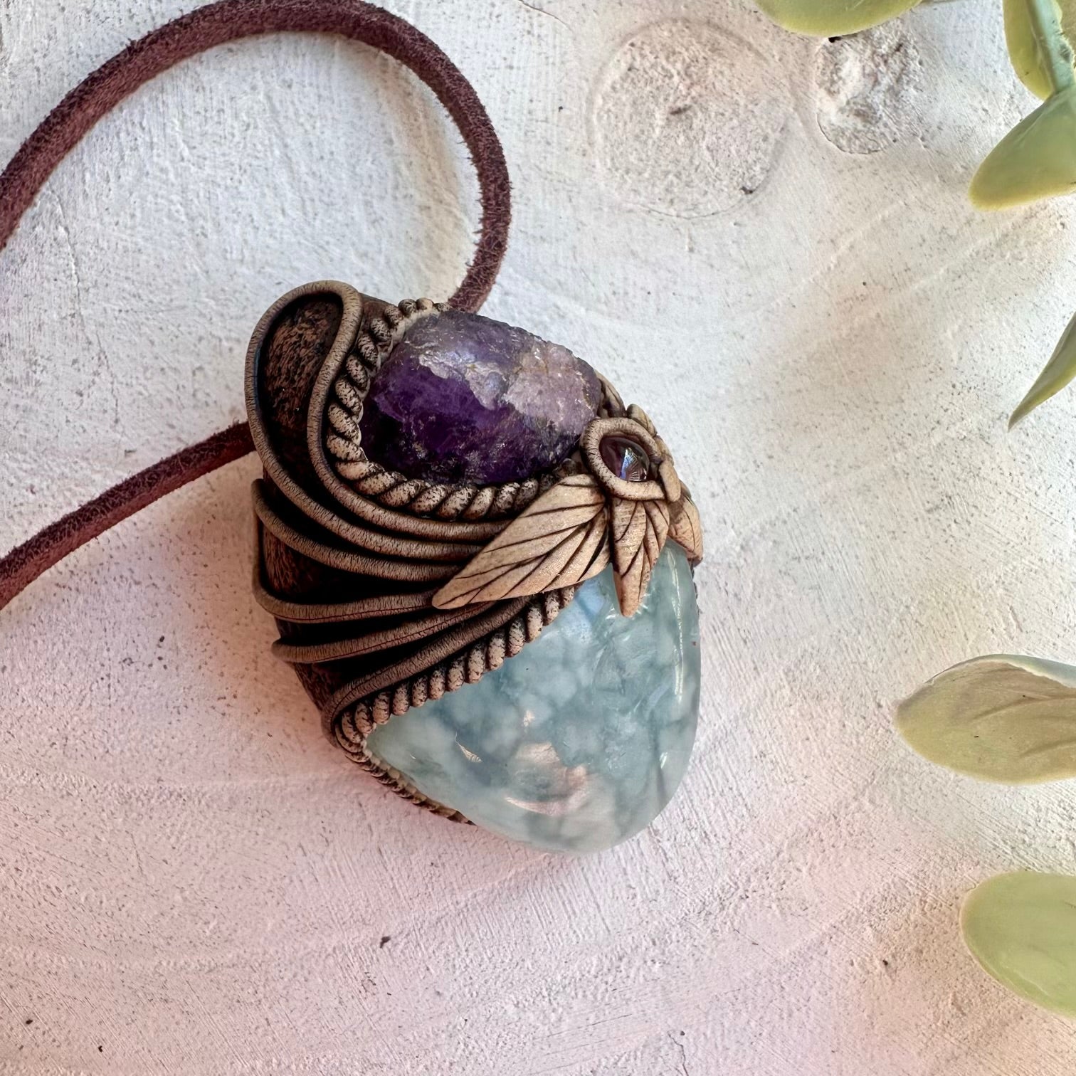 Aquamarine, Scapolite and Rhodolite Garnet pendant necklace handmade with natural gemstones