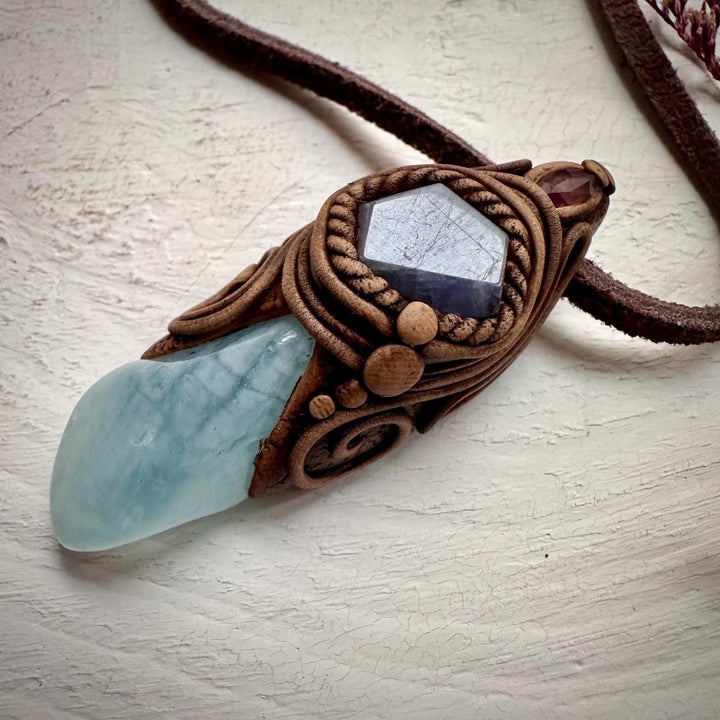 Aquamarine Tanzanite and Amethyst Pendant Necklace - FairyGardenGlow