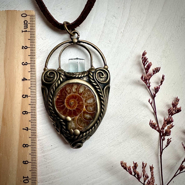 Aquamarine Ammonite Pendant Necklace - FairyGardenGlow