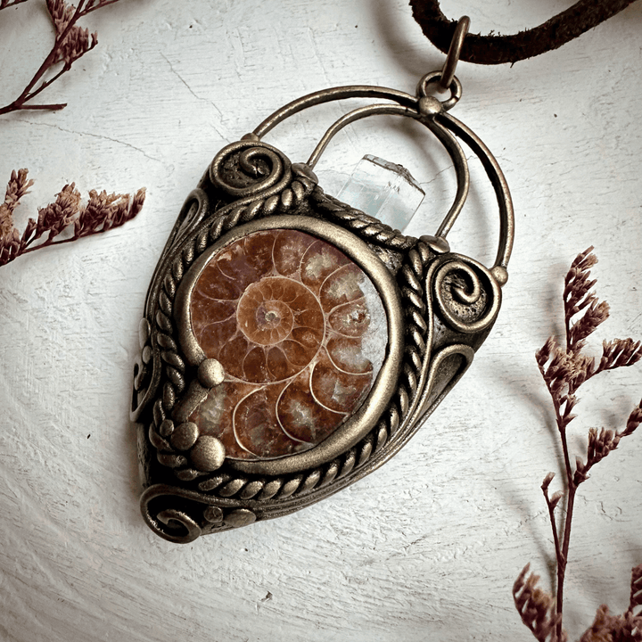 Aquamarine Ammonite Pendant Necklace - FairyGardenGlow