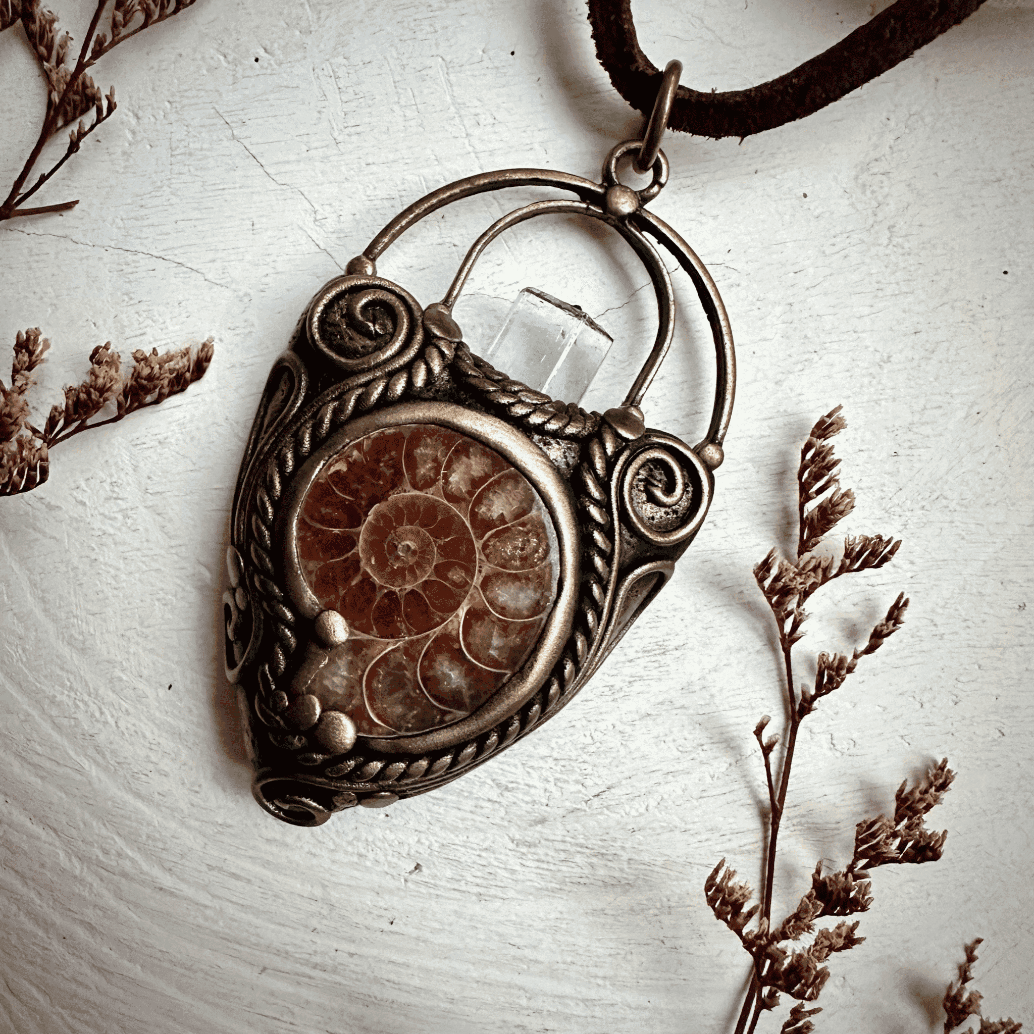 Aquamarine Ammonite Pendant Necklace - FairyGardenGlow