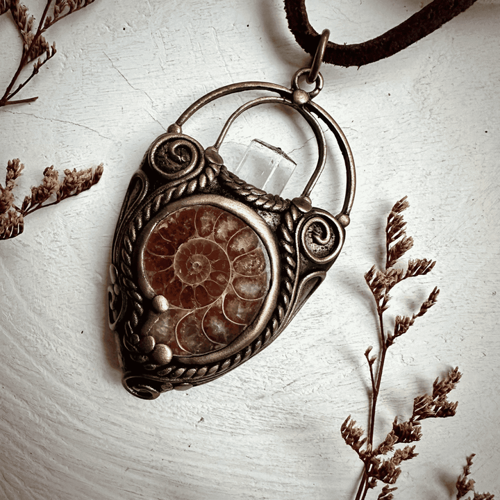 Aquamarine Ammonite Pendant Necklace - FairyGardenGlow