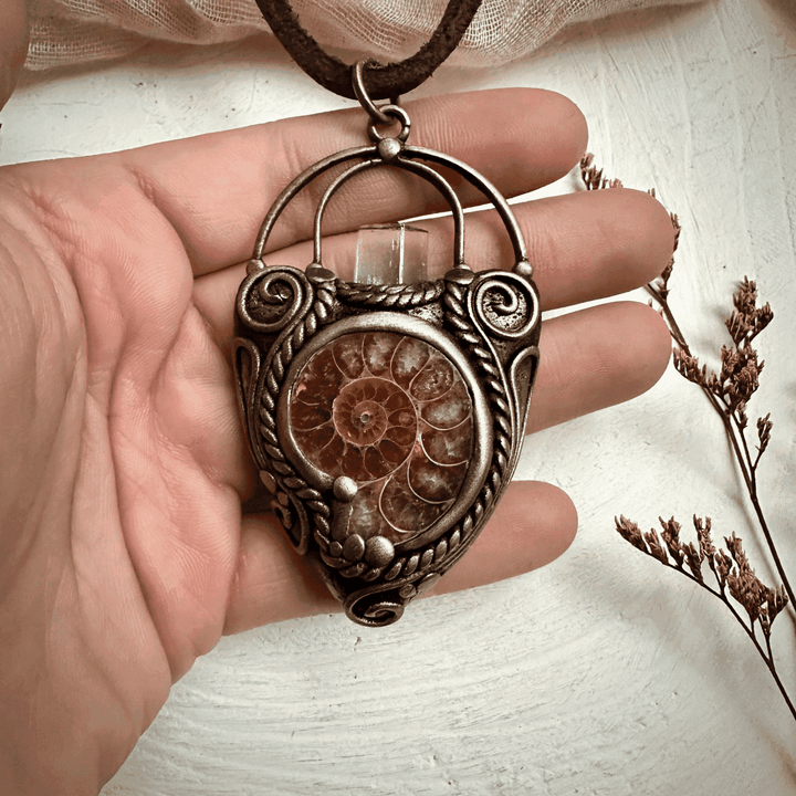 Aquamarine Ammonite Pendant Necklace - FairyGardenGlow