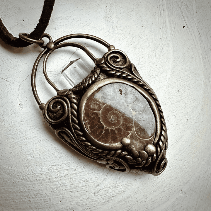 Aquamarine Ammonite Pendant Necklace - FairyGardenGlow