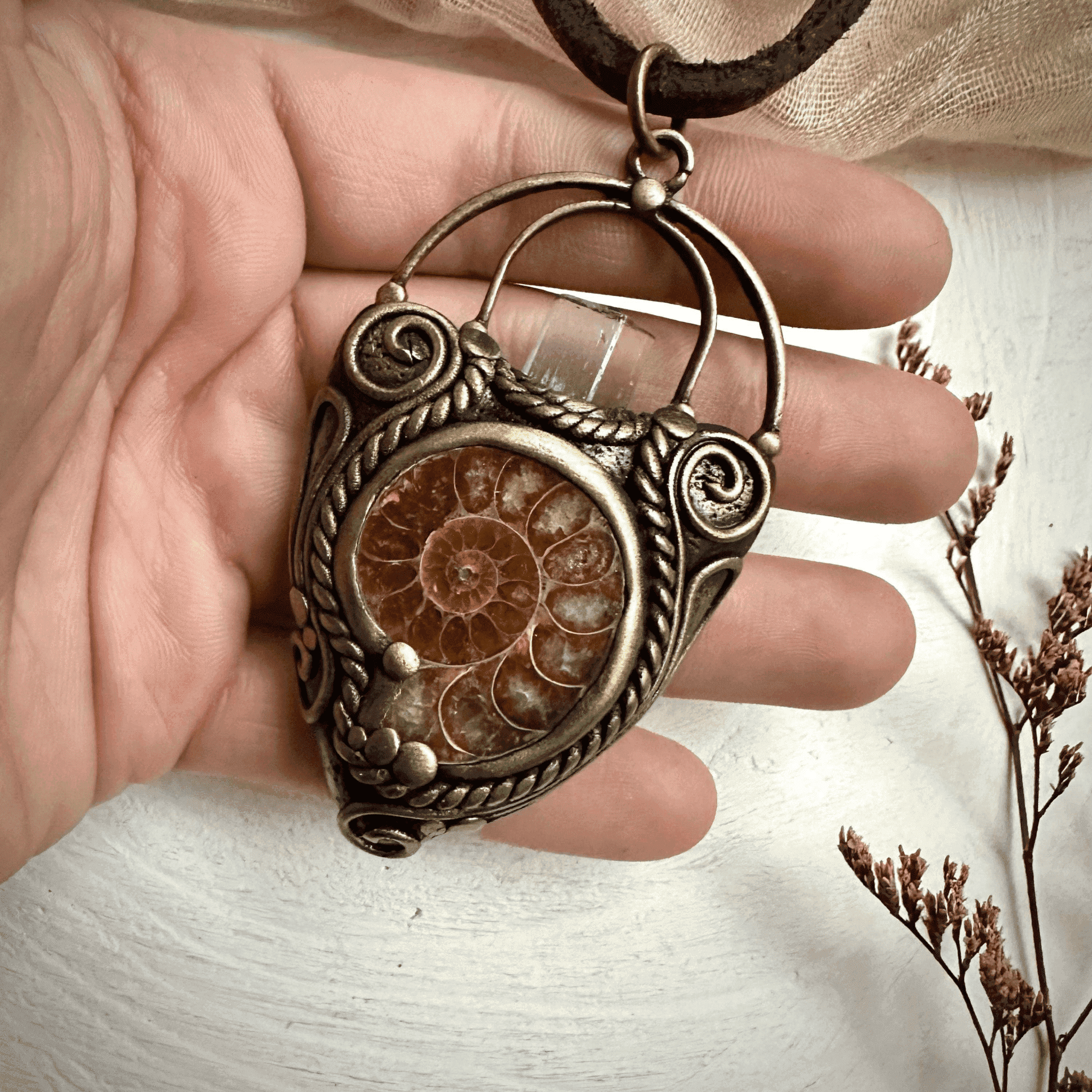 Aquamarine Ammonite Pendant Necklace - FairyGardenGlow