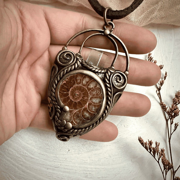Aquamarine Ammonite Pendant Necklace - FairyGardenGlow