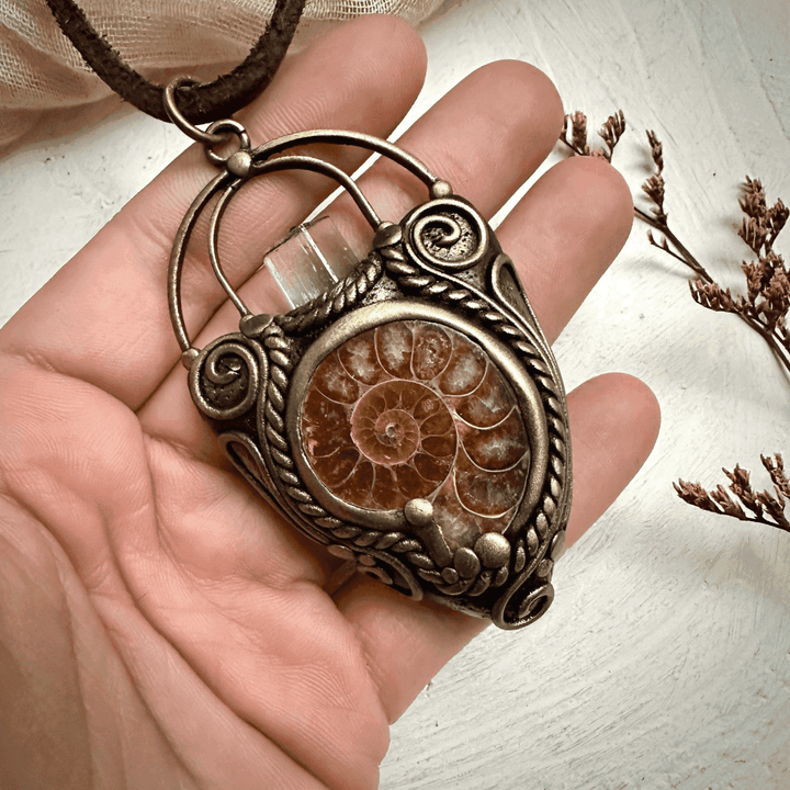 Aquamarine Ammonite Pendant Necklace - FairyGardenGlow