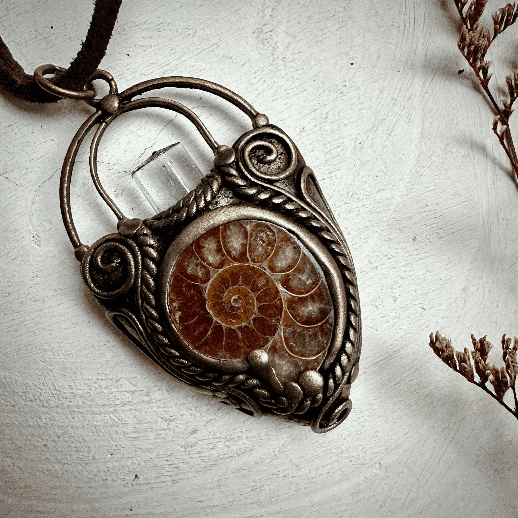 Aquamarine Ammonite Pendant Necklace - FairyGardenGlow
