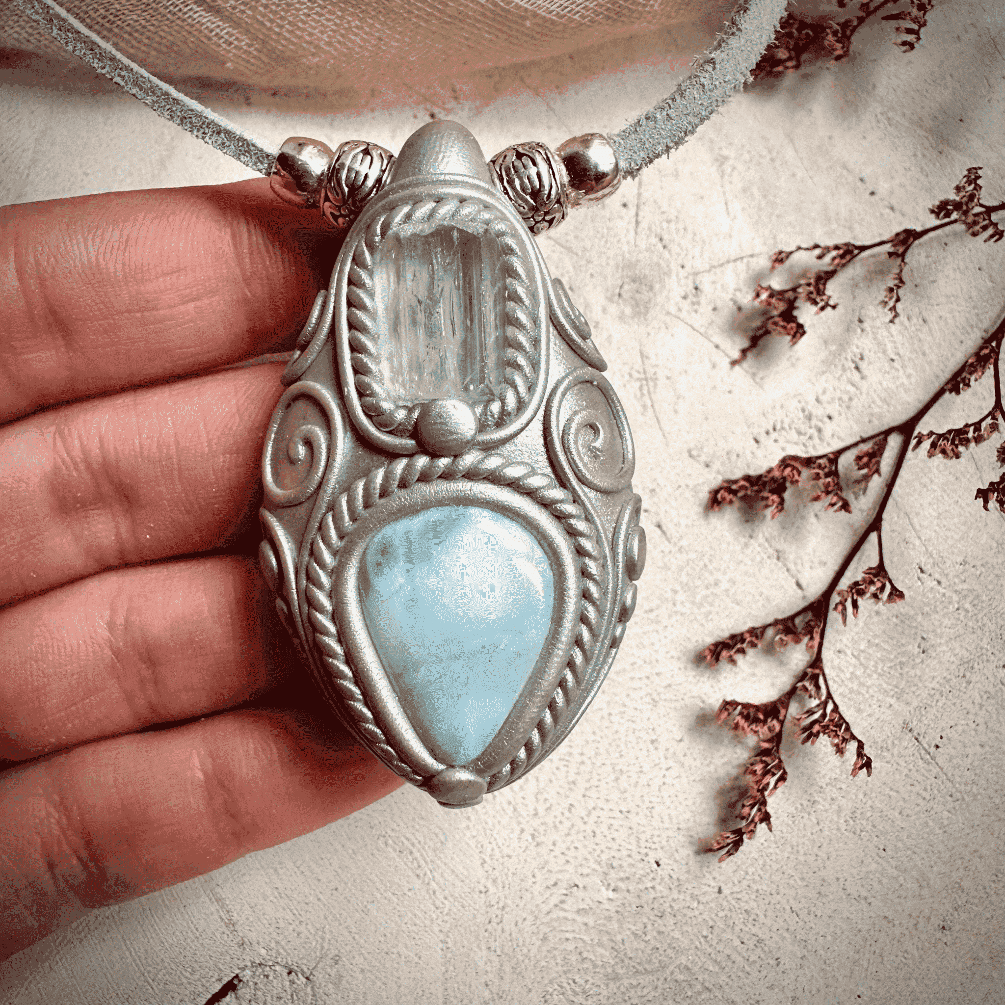 Aquamarine and Larimar Necklace - FairyGardenGlow