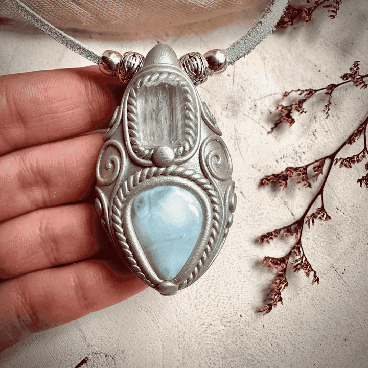 Aquamarine and Larimar Necklace - FairyGardenGlow