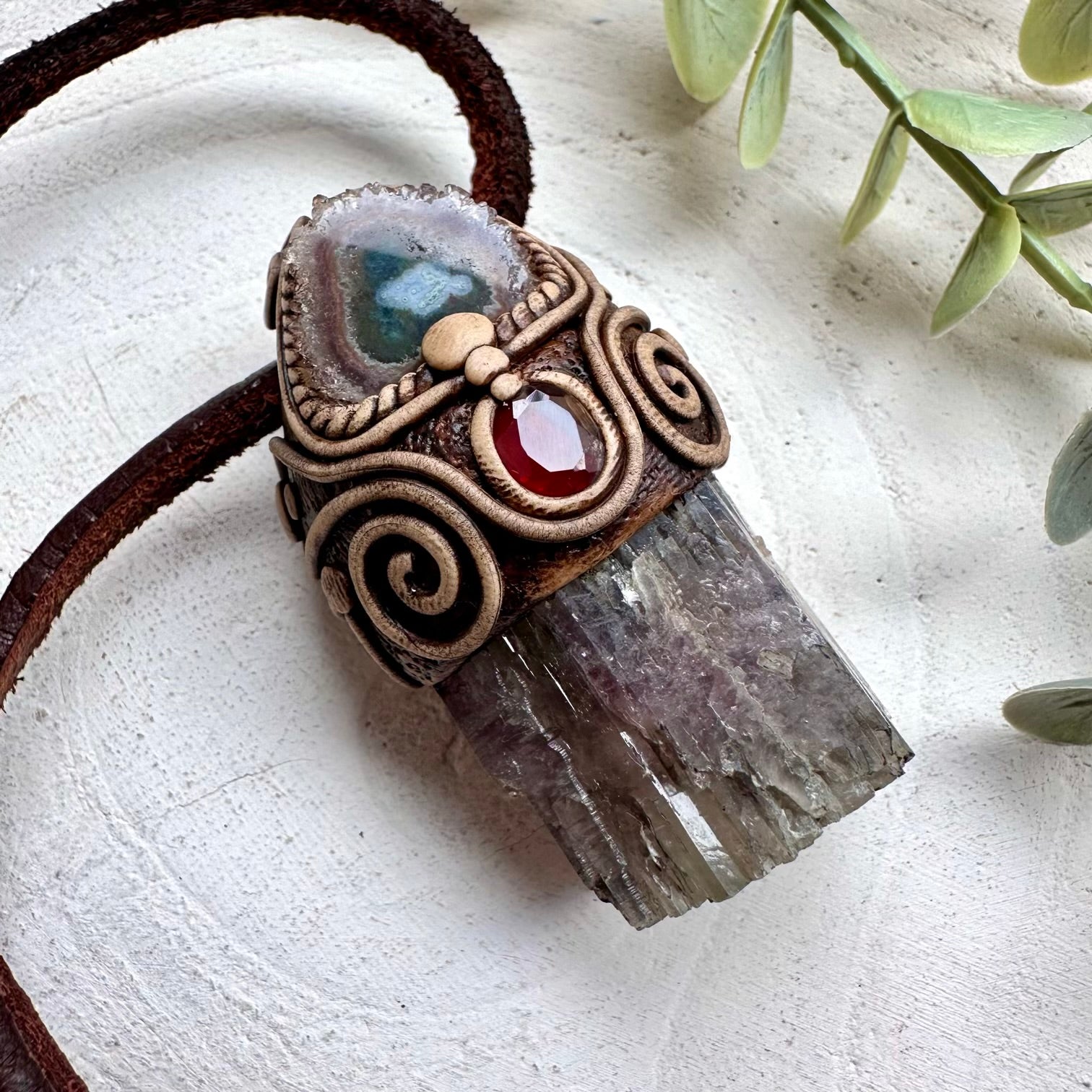 Aragonite amethyst and garnet healing crystal necklace