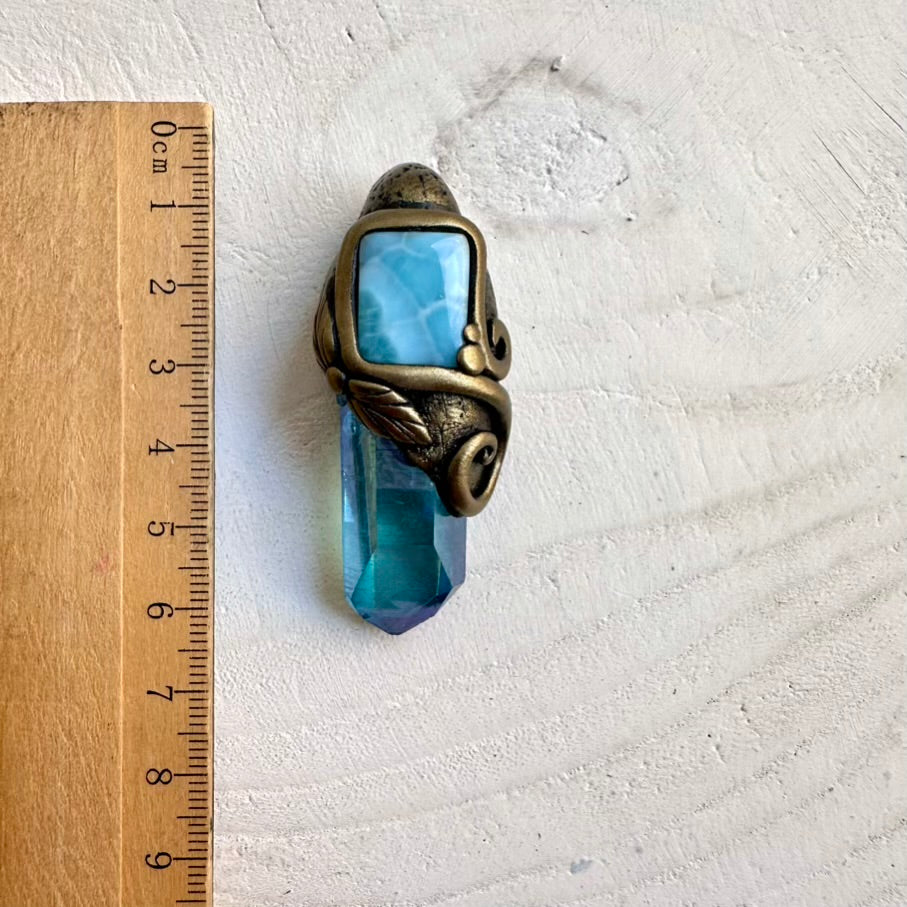 Metaphysical handmade jewelry with Aqua Aura Quartz and Larimar gemstone