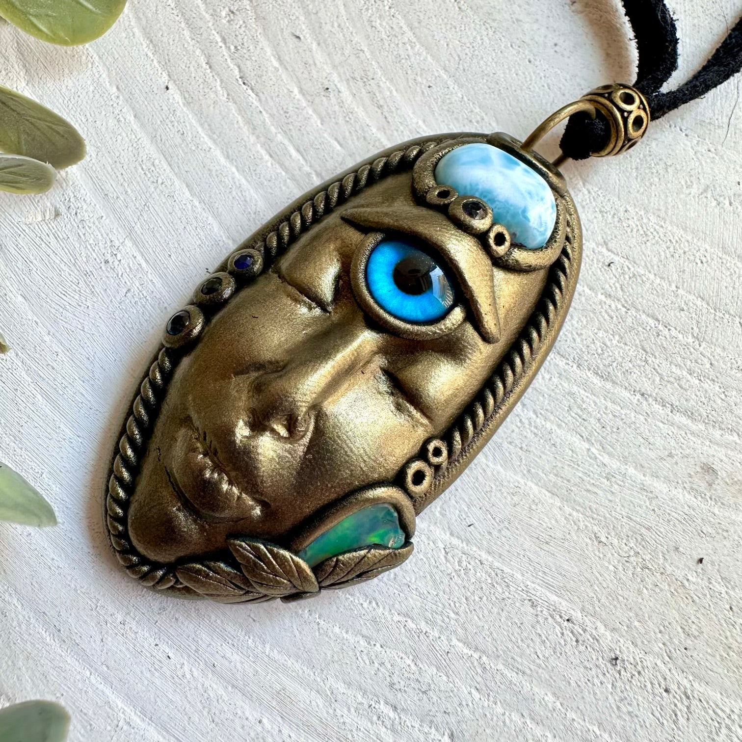 Natural gemstone necklace featuring ocean-blue Larimar with a colorful Raw Ethiopian Opal.
