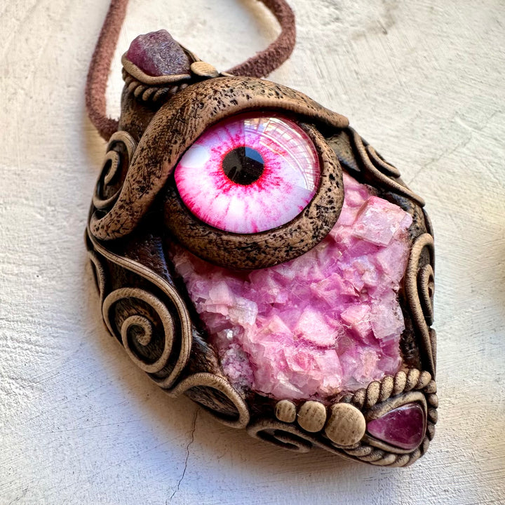 Artisan made gemstone necklace with pink tourmaline and ruby