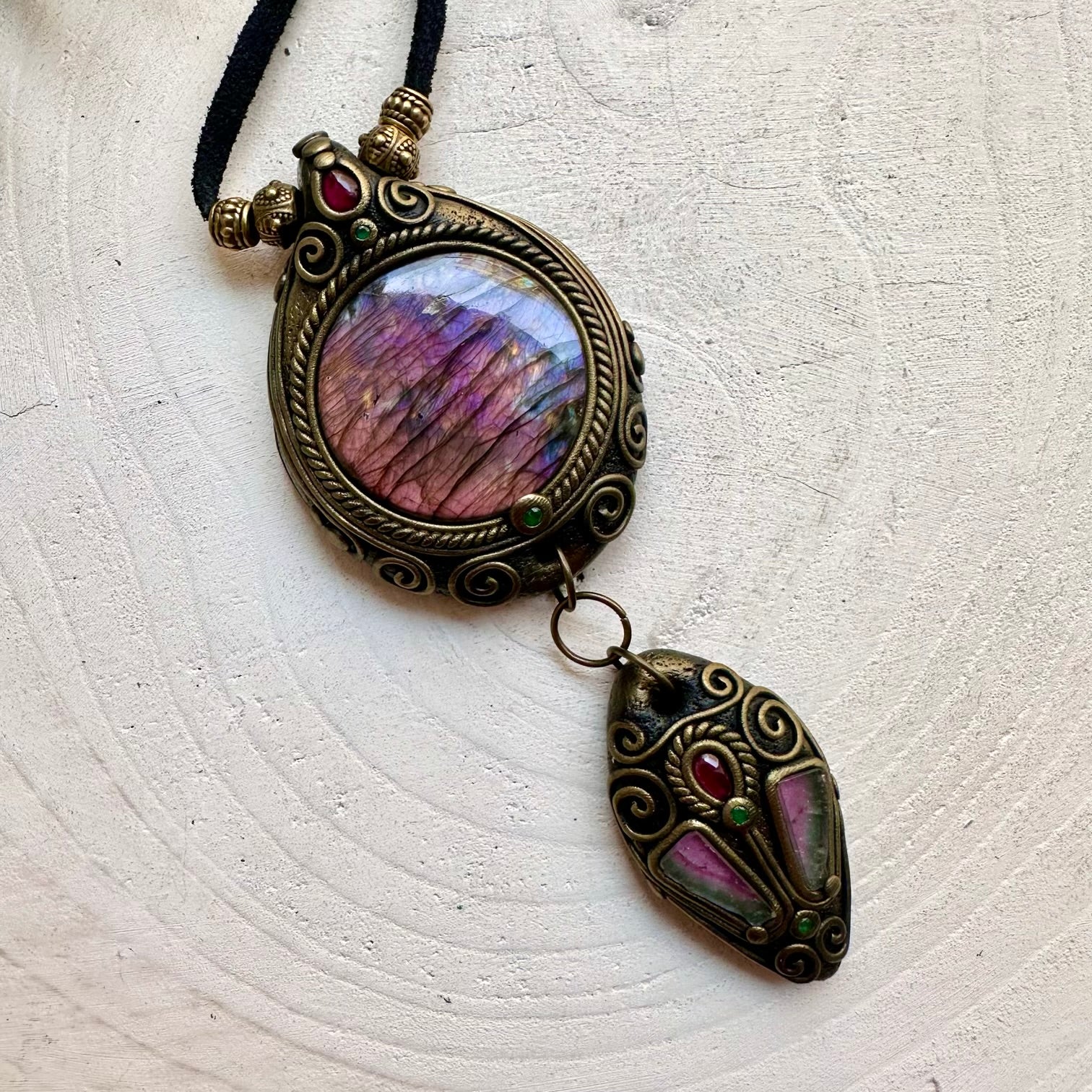 Spiritual gemstone necklace designed with Labradorite and colorful natural gemstones for a statement look.