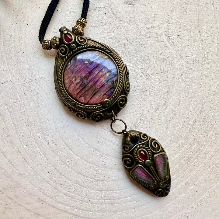 Spiritual gemstone necklace designed with Labradorite and colorful natural gemstones for a statement look.