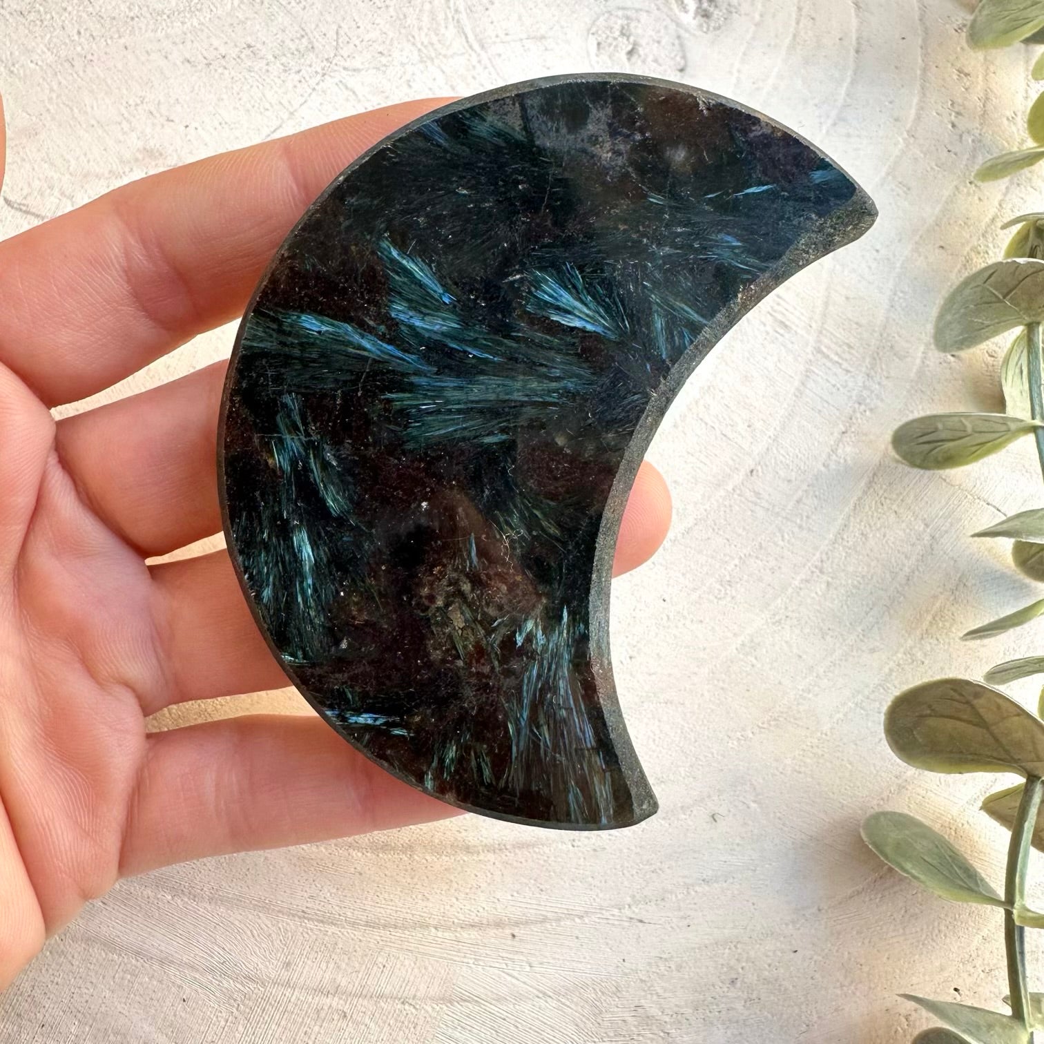 Astrophyllite moon shaped crystal carving
