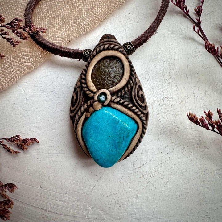 Atacama Opal Moldavite and Emerald Necklace - FairyGardenGlow