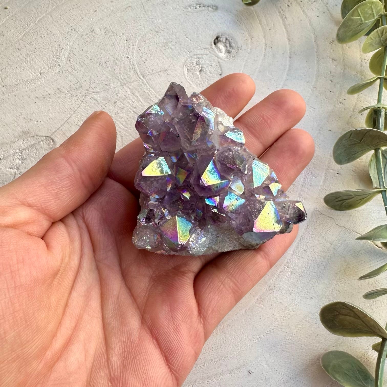 Aura treated amethyst crystal cluster specimen