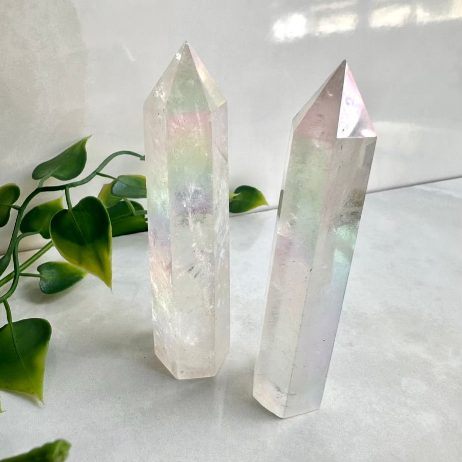 Angel Aura Quartz Tower – Polished Aura Quartz Crystal Point for Healing, Peace & High Vibration Energy - FairyGardenGlow