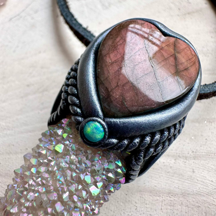 Spiritual jewelry combining aura quartz and pink labradorite