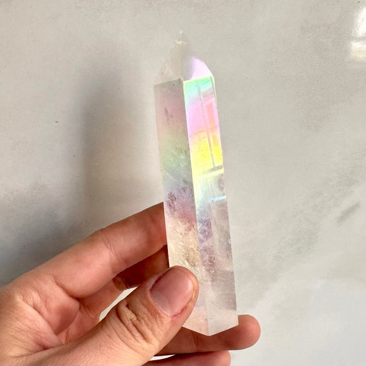 Angel Aura Quartz Tower – Polished Aura Quartz Crystal Point for Healing, Peace & High Vibration Energy - FairyGardenGlow
