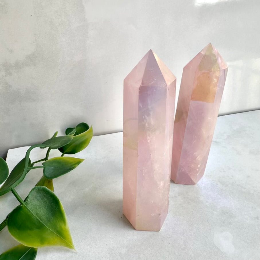 Angel Aura Rose Quartz Tower – Polished Aura Rose Quartz Crystal Point for Love, Peace & Emotional Healing - FairyGardenGlow