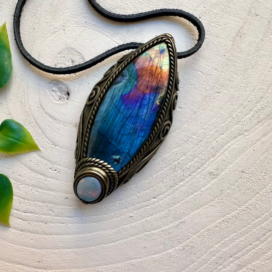 Handcrafted necklace featuring Labradorite and Australian Opal