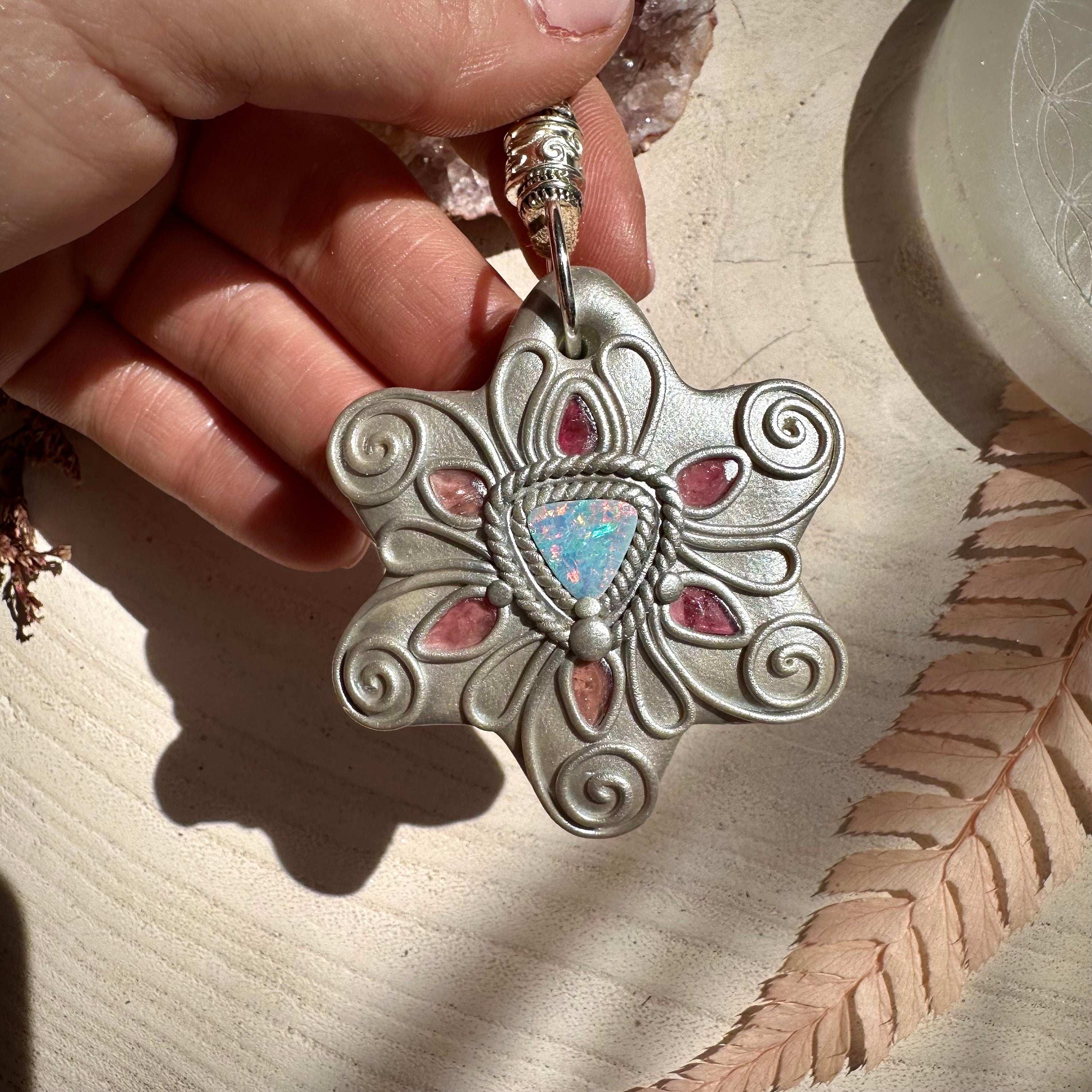 Australian Opal and Pink Tourmaline Necklace - FairyGardenGlow