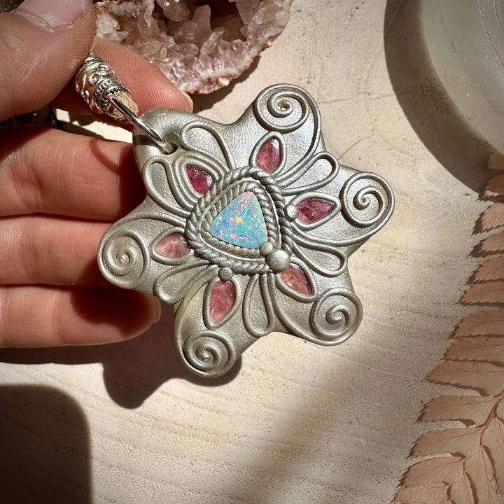 Australian Opal and Pink Tourmaline Necklace - FairyGardenGlow