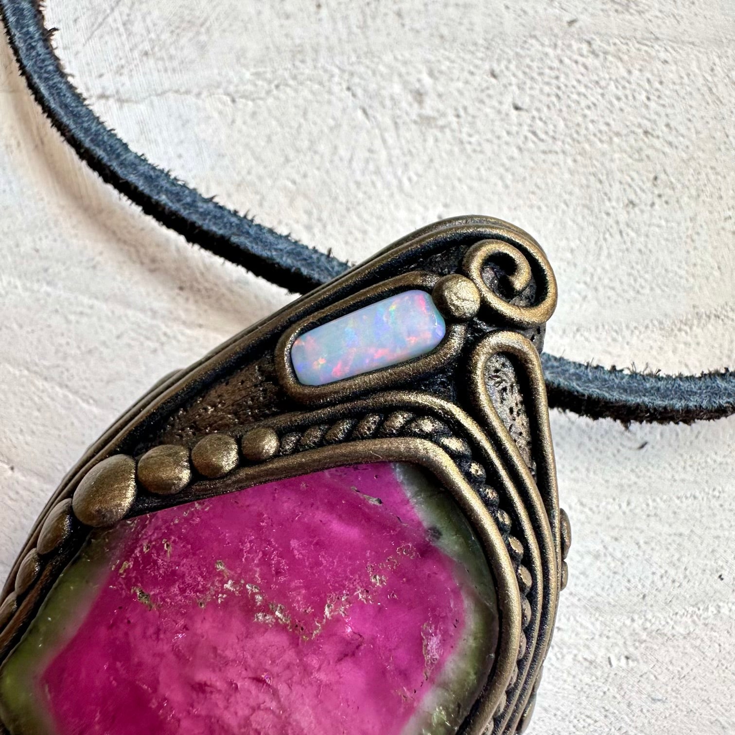 One of a kind watermelon tourmaline gemstone necklace