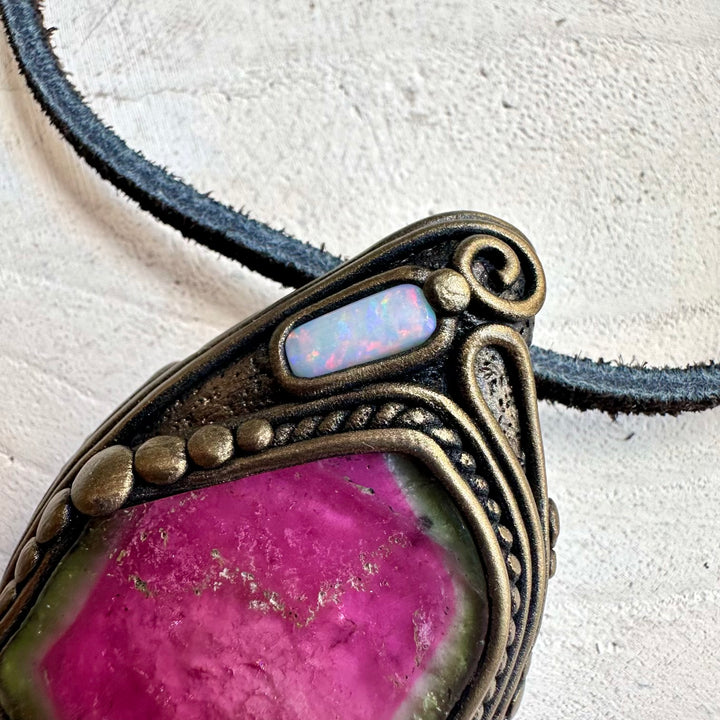 One of a kind watermelon tourmaline gemstone necklace