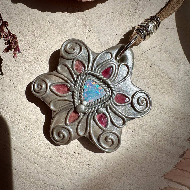 Australian Opal and Pink Tourmaline Necklace - FairyGardenGlow