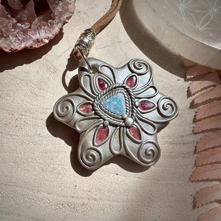 Australian Opal and Pink Tourmaline Necklace - FairyGardenGlow