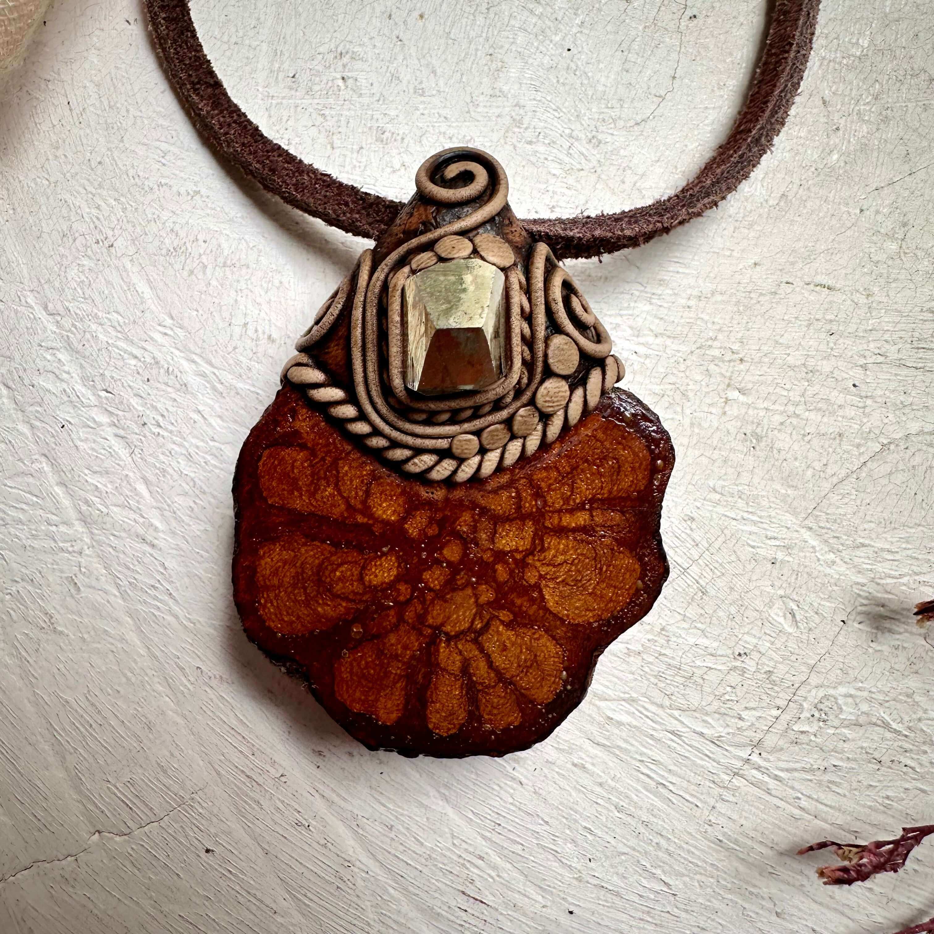 Ayahuasca and Pyrite Amulet Necklace - FairyGardenGlow