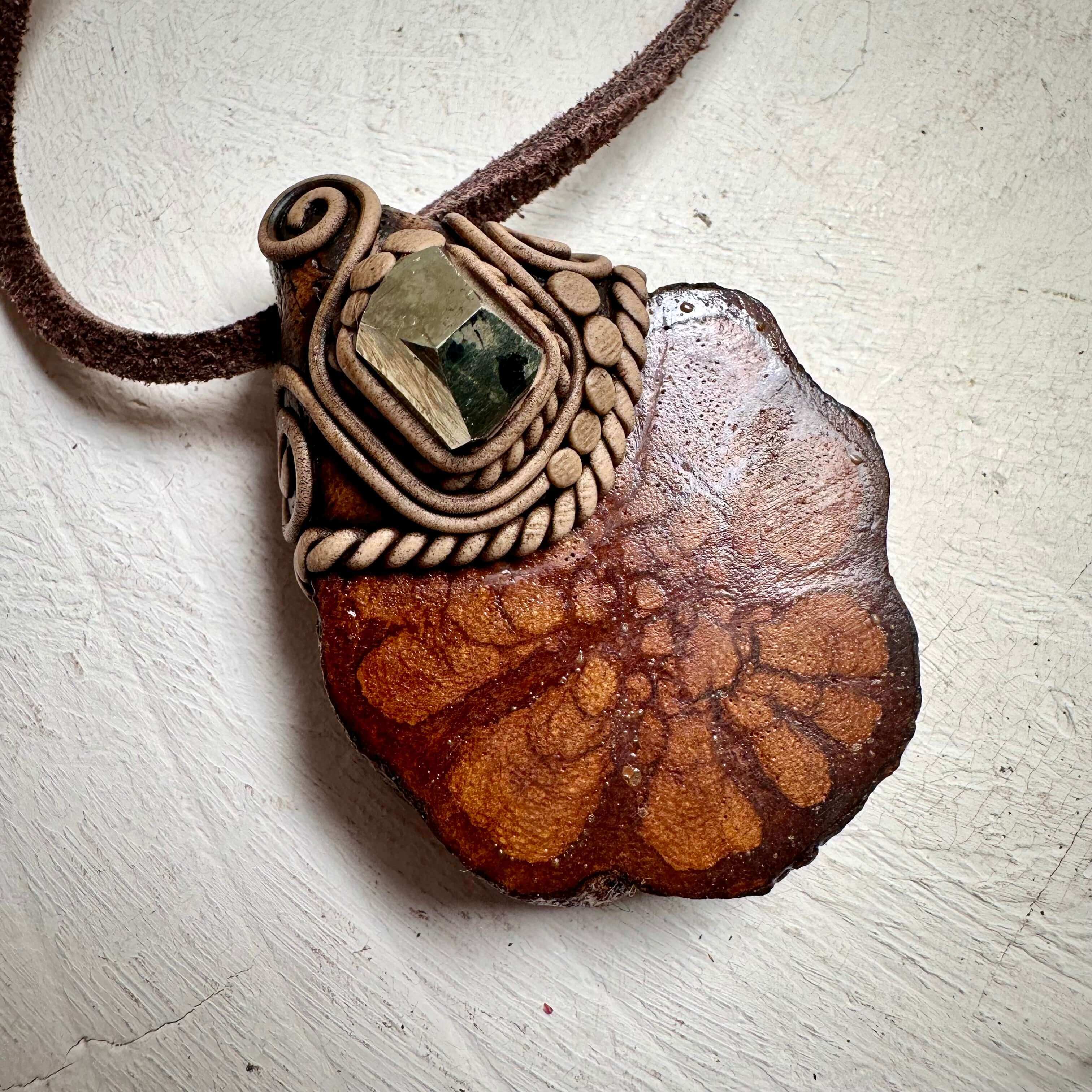 Ayahuasca and Pyrite Amulet Necklace - FairyGardenGlow