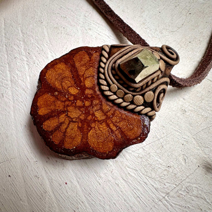 Ayahuasca and Pyrite Amulet Necklace - FairyGardenGlow