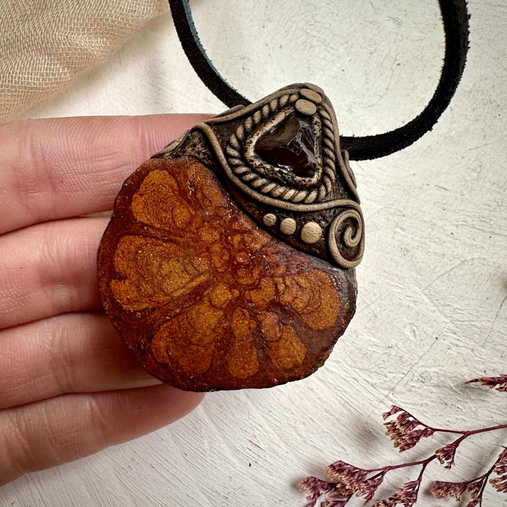 Ayahuasca and Red Garnet Pendant Necklace - FairyGardenGlow