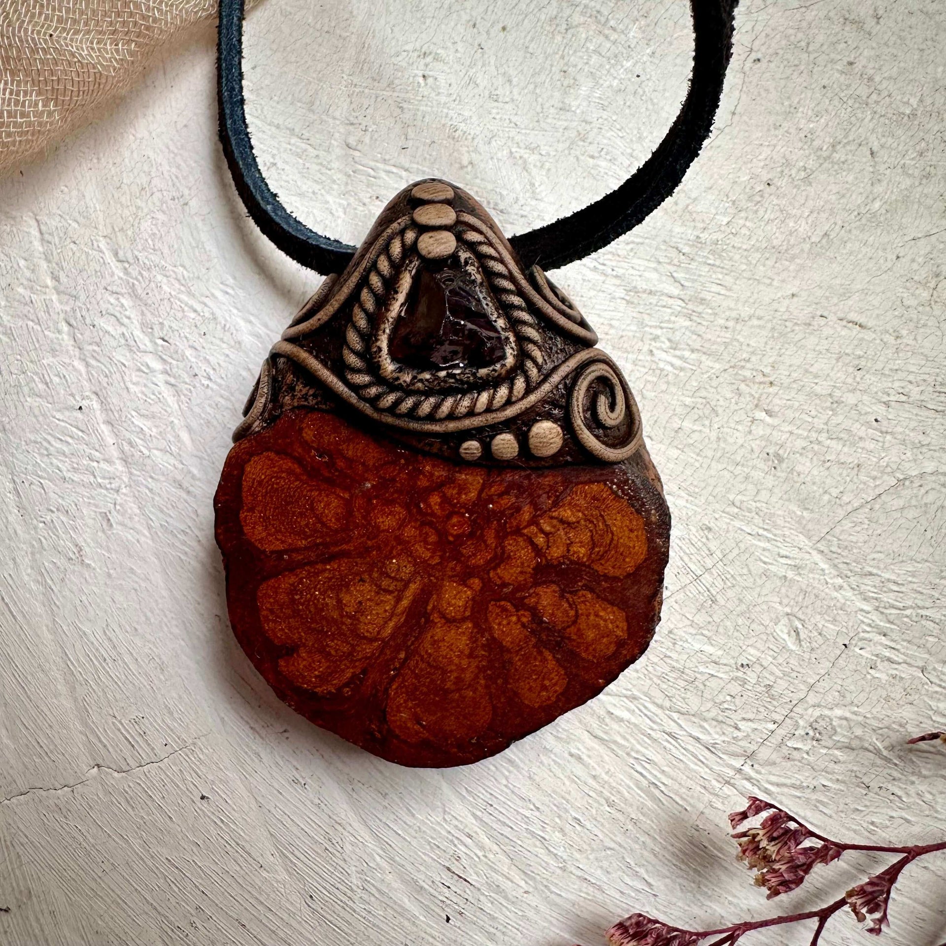 Ayahuasca and Red Garnet Pendant Necklace - FairyGardenGlow