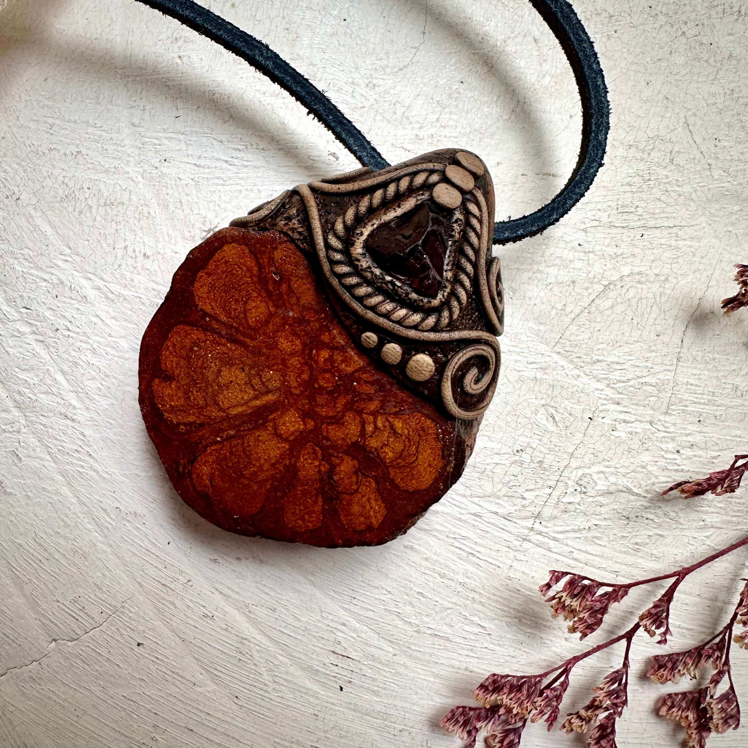 Ayahuasca and Red Garnet Pendant Necklace - FairyGardenGlow
