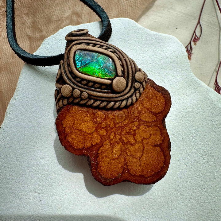 Ayahuasca Vine and Ammolite Necklace - FairyGardenGlow