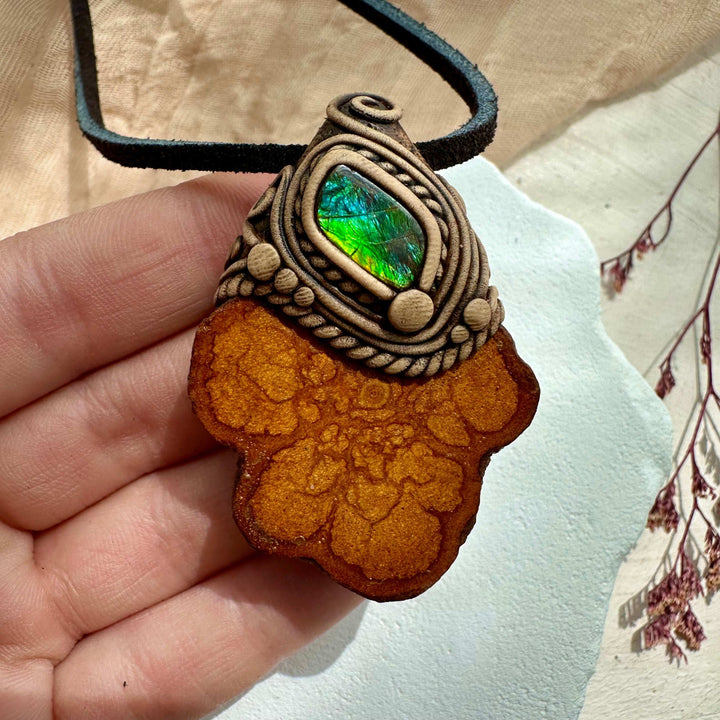 Ayahuasca Vine and Ammolite Necklace - FairyGardenGlow
