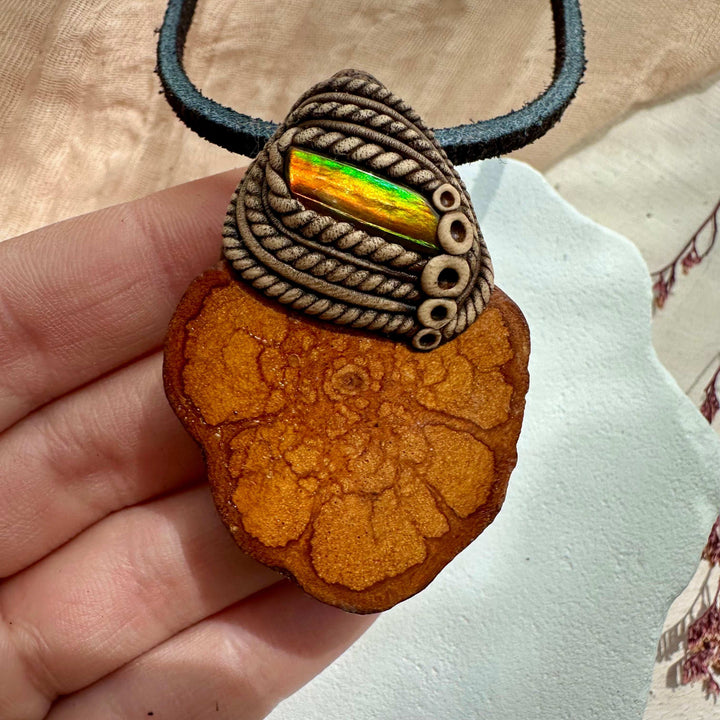 Ayahuasca Vine and Ammolite Pendant Necklace - FairyGardenGlow