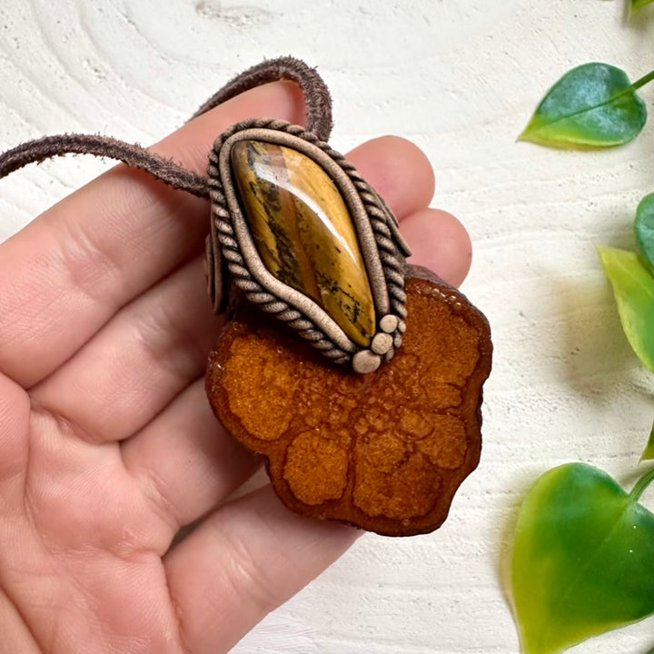 Unique handcrafted pendant with Ayahuasca Vine and Tiger’s Eye