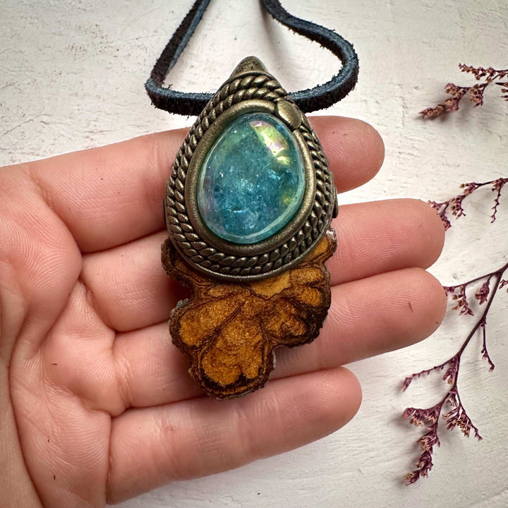 Ayahuasca Vine and Aqua Aura Quartz Necklace - FairyGardenGlow